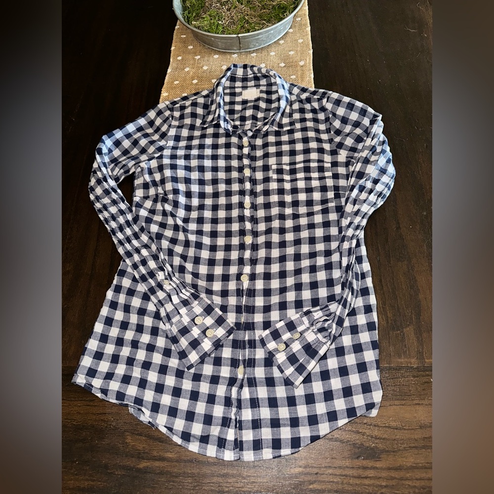 J Crew Navy Buffalo Plaid Button Down